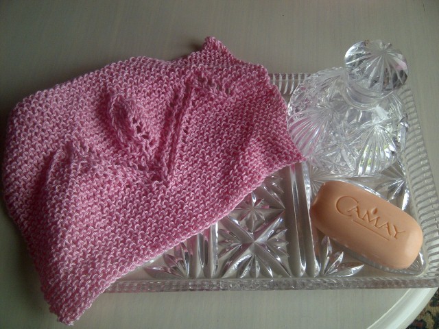 Pink Cotton Tulip Design Wash/Dish Cloth - Hand Knitted in Scotland