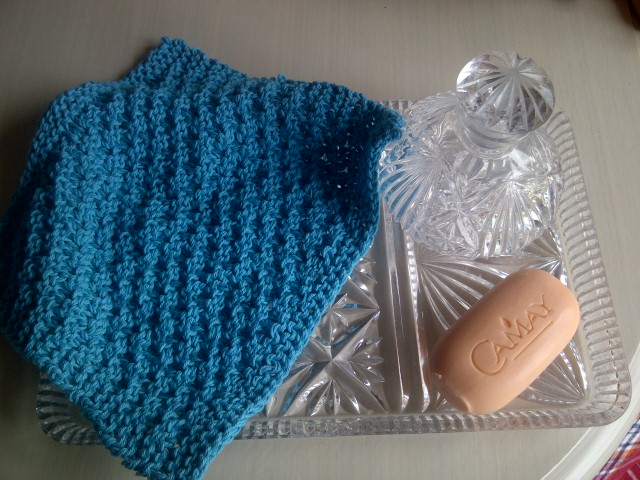 Turquoise Cotton Wash/Dish cloth - Hand Knitted in Scotland
