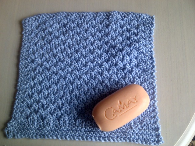 Blue Cotton Wash/Dish Cloth - Excellent for Exfoliation - Hand Knitted in Scotland