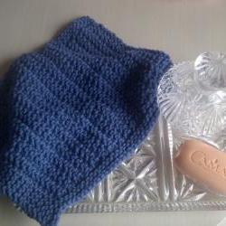 Blue Cotton Wash or Dish cloth - Hand Knitted in Scotland