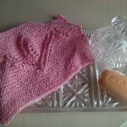 Pink Cotton Tulip Design Wash/Dish Cloth - Hand Knitted in Scotland