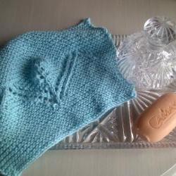 Extremely Soft cotton Aqua Washcloth - Kind to skin - Hand Knitted in Scotland
