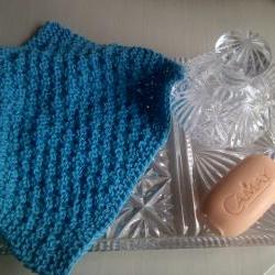 Turquoise Cotton Wash/Dish cloth - Hand Knitted in Scotland