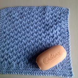 Blue Cotton Wash/Dish Cloth - Excellent for Exfoliation - Hand Knitted in Scotland